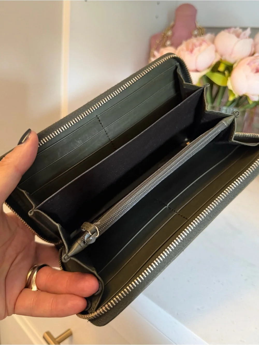 Gucci Olive and Dark Brown Stripe Zip Wallet